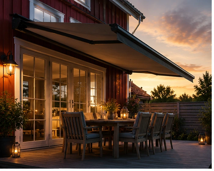 Villa i bromma kväll markis